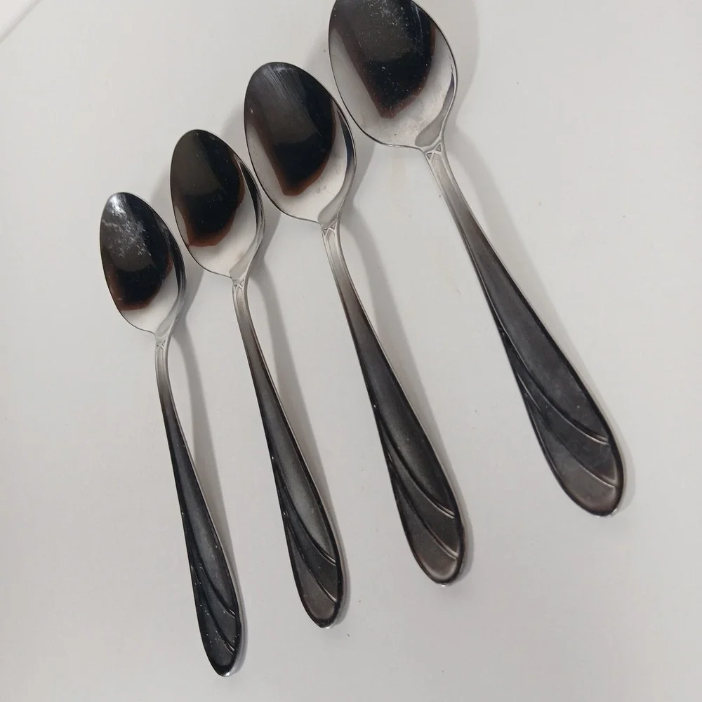 (4) Cambridge Medina Soup Spoon Stainless Steel Silverware Glossy Satin Frosted
